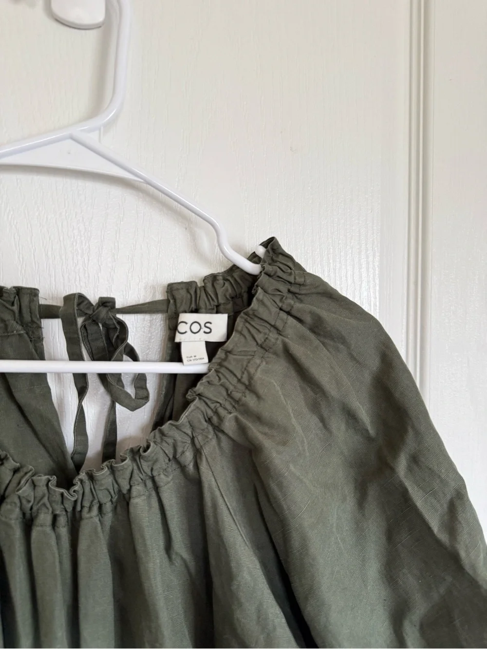 COS Puff Sleeve Olive Green Wide-Leg Jumpsuit